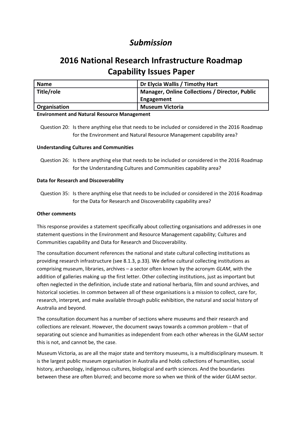 2016 National Research Infrastructure Roadmap Capabilityissues Paper