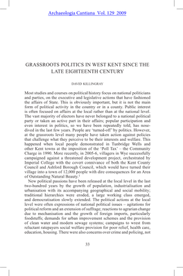 Grassroots Politics in West Kent Since the Late Eighteenth Century