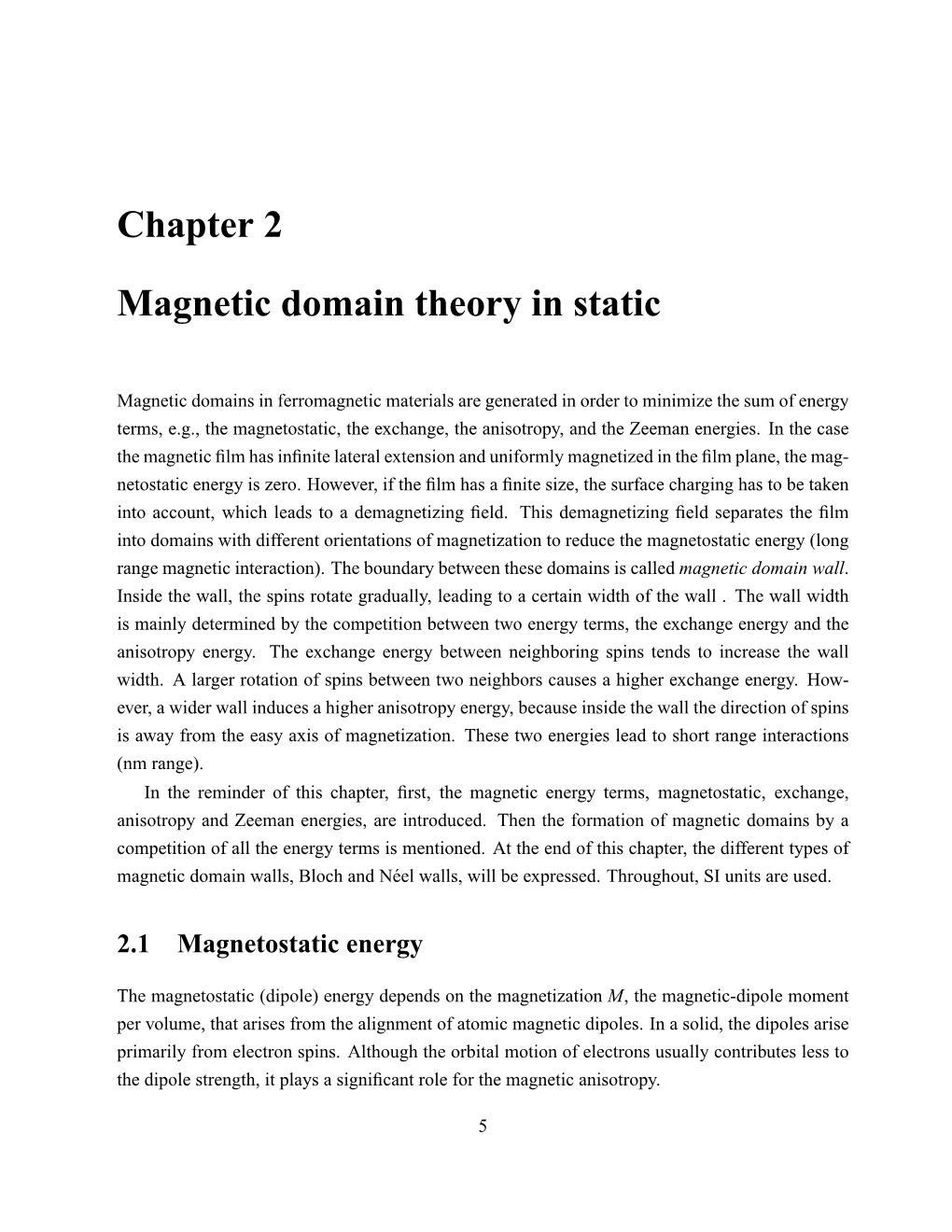 Chapter 2 Magnetic Domain Theory in Static