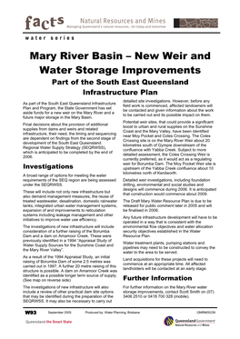Mary River Basin – New Weir and Water Storage Improvements Part of the South East Queensland Infrastructure Plan Detailed Site Investigations