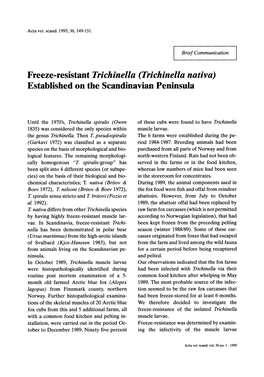 Freeze-Resistant Trichinella (Trichinella Nativa) Established on the Scandinavian Peninsula