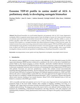 Exosome TDP-43 Profile in Canine Model of ALS: a Preliminary Study in Developing Surrogate Biomarker
