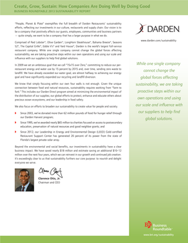 Darden Restaurants’ Sustainability Efforts, Reflecting Our Investments in Our Culture, Restaurants and Supply Chain