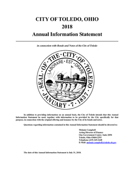 CITY of TOLEDO, OHIO 2018 Annual Information Statement