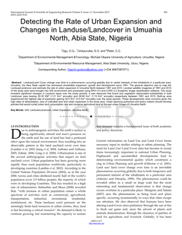 Detecting the Rate of Urban Expansion and Changes in Landuse/Landcover in Umuahia North, Abia State, Nigeria