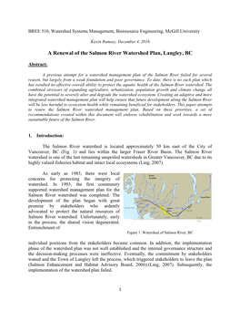 A Renewal of the Salmon River Watershed Plan, Langley, BC