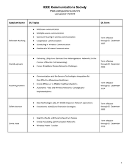 IEEE Communications Society Past Distinguished Lecturers Last Updated 1/12/2018