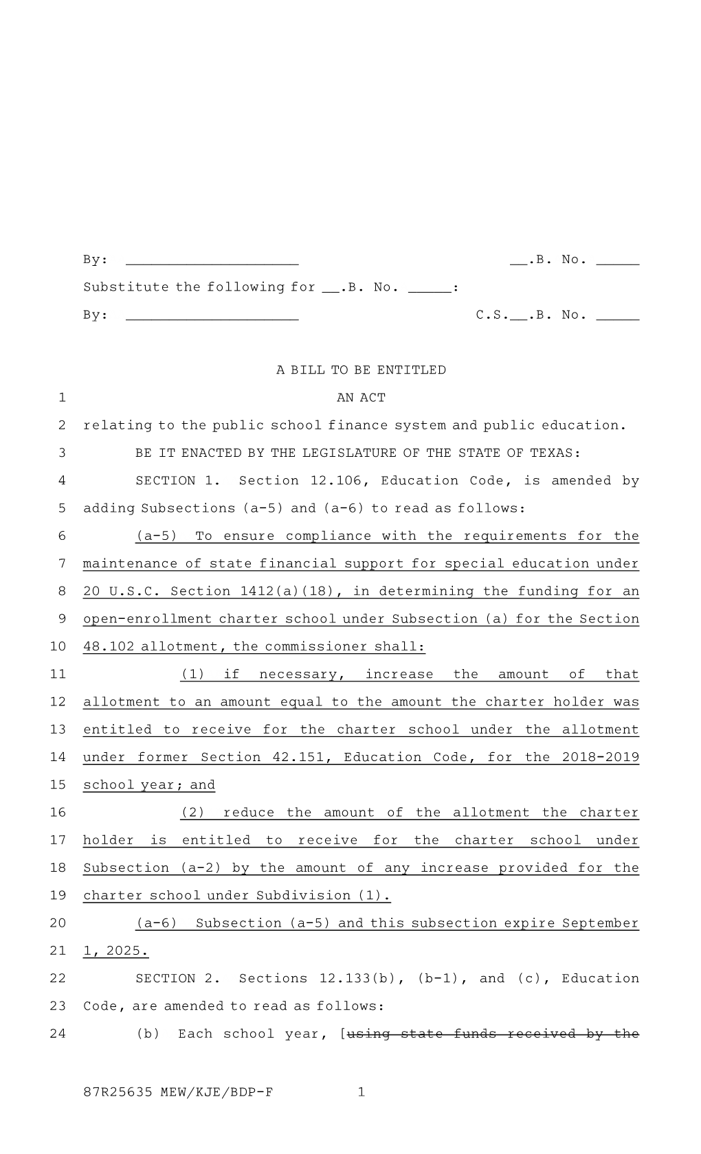 87R25635 MEW/KJE/BDP-F 1 1 Charter Holder for That Purpose Under Subsection (D),] a Charter