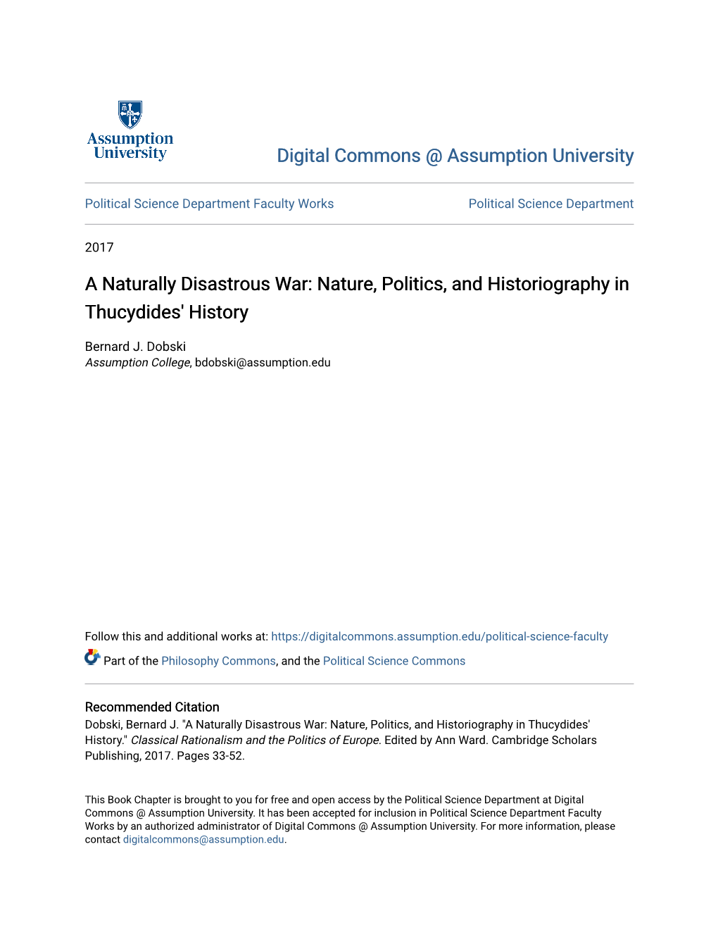 Nature, Politics, and Historiography in Thucydides' History