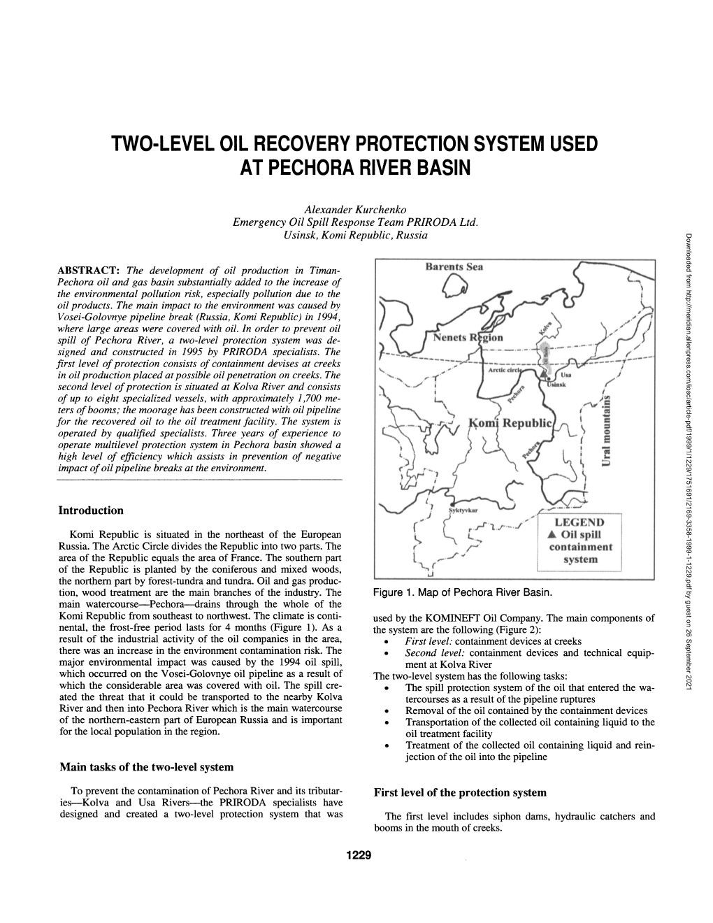Two-Level Oil Recovery Protection System Used at Pechora River Basin