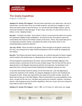 The Greely Expedition Program Transcript