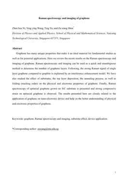 Raman Spectroscopy and Imaging of Graphene Zhen Hua Ni, Ying Ying