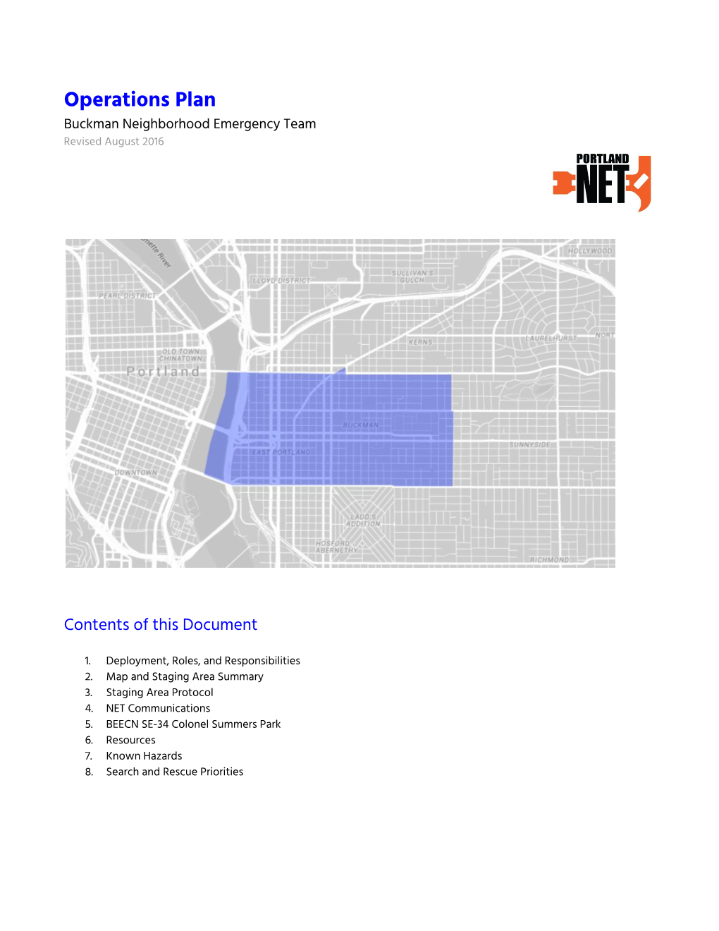 Buckman NET Operations Plan