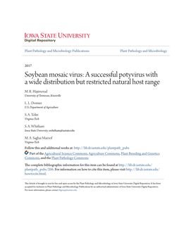 Soybean Mosaic Virus: a Successful Potyvirus with a Wide Distribution but Restricted Natural Host Range M