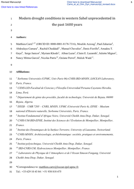 Modern Drought Conditions in Western Sahel Unprecedented in the Past