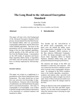 The Long Road to the Advanced Encryption Standard