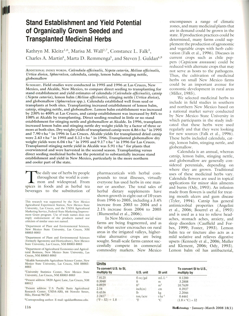 Stand Establishment and Yield Potential of Organically