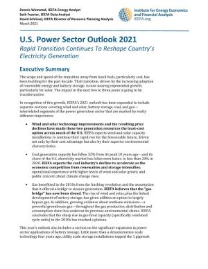 U.S. Power Sector Outlook 2021 Rapid Transition Continues to Reshape Country’S Electricity Generation