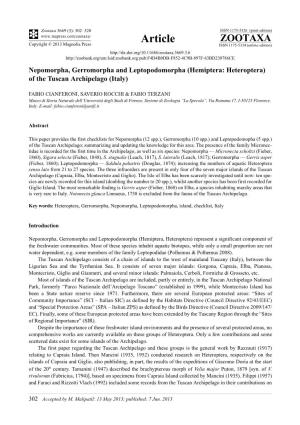 Nepomorpha, Gerromorpha and Leptopodomorpha (Hemiptera: Heteroptera) of the Tuscan Archipelago (Italy)
