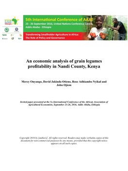 An Economic Analysis of Grain Legumes Profitability in Nandi County, Kenya