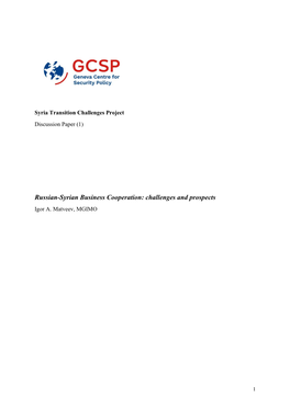 Russian-Syrian Business Cooperation: Challenges and Prospects Igor A