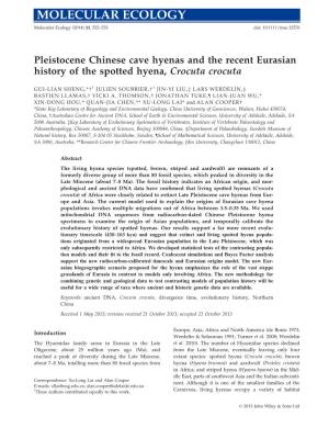 Pleistocene Chinese Cave Hyenas and the Recent Eurasian History of the Spotted Hyena, Crocuta Crocuta