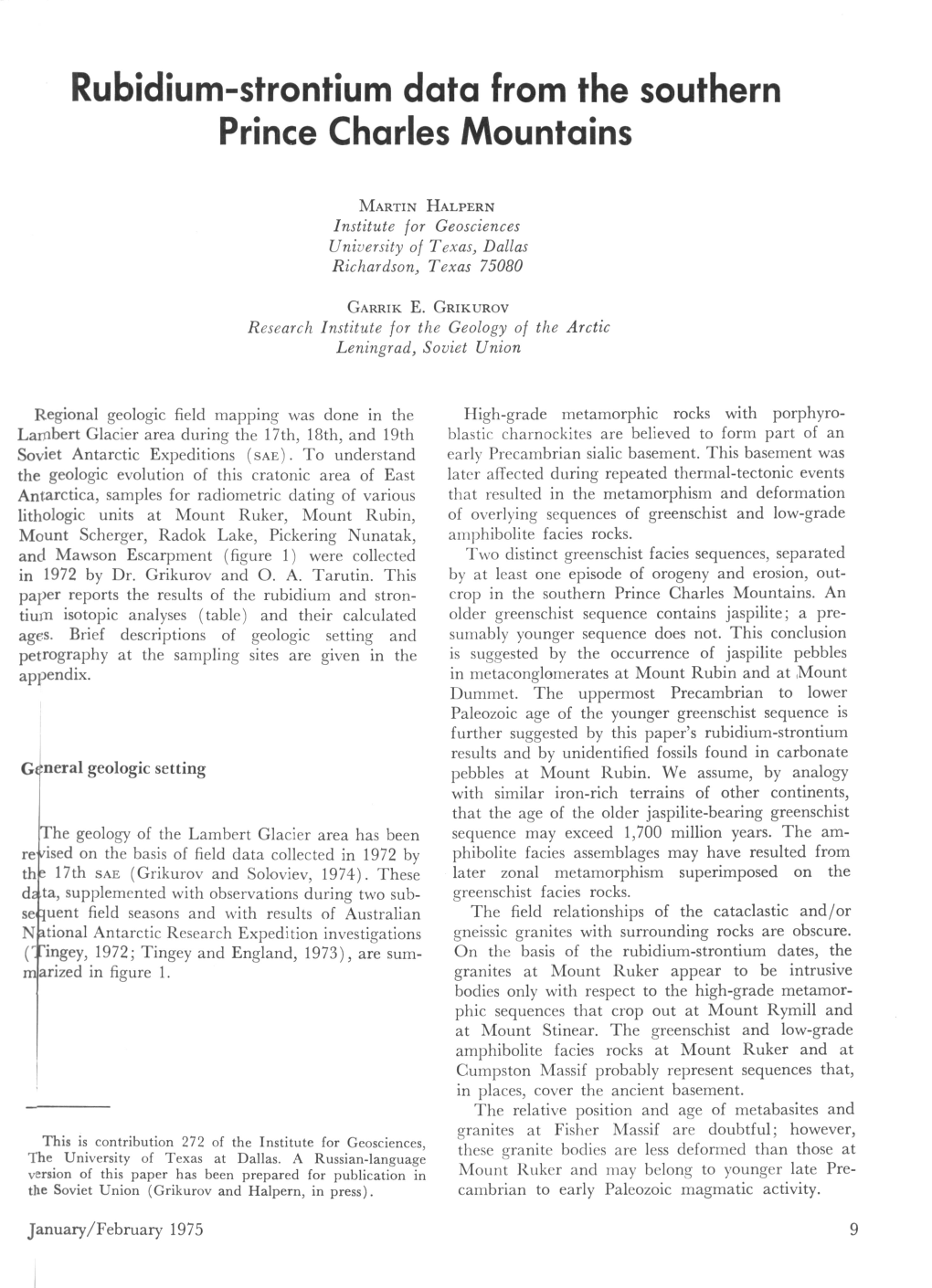 Rubidium-Strontium Data from the Southern Prince Charles Mountains