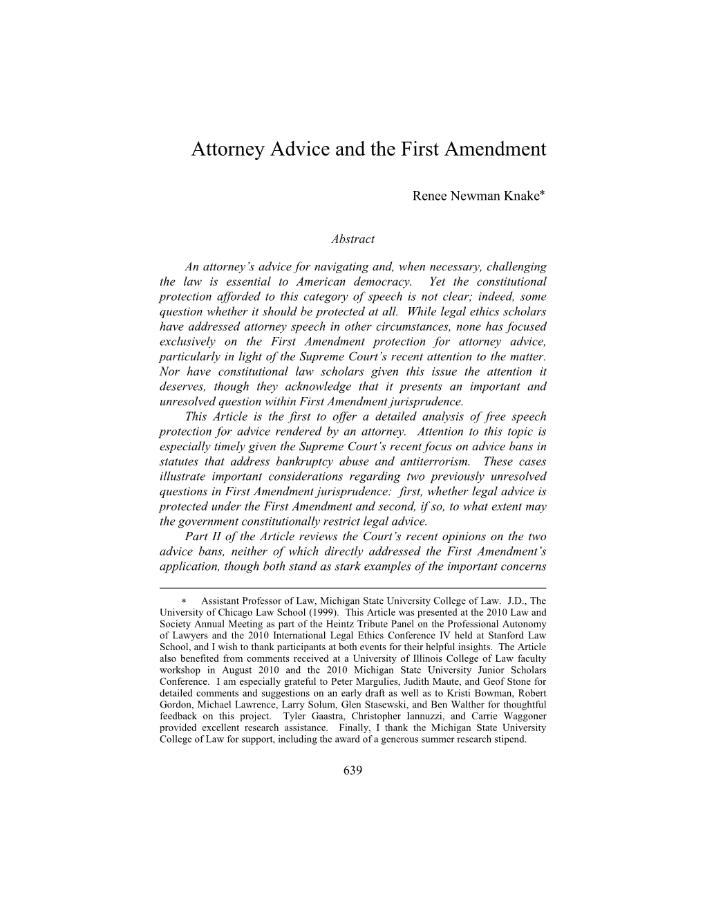 Attorney Advice and the First Amendment