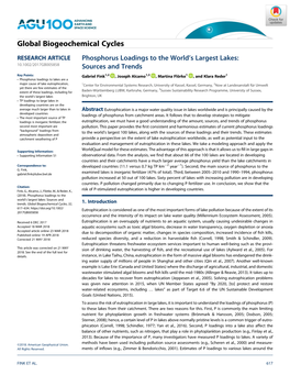 Phosphorus Loadings to the World's Largest Lakes: Sources and Trends