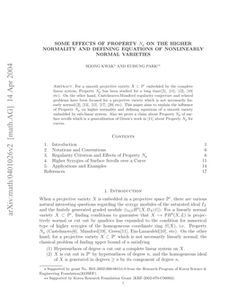 Arxiv:Math/0401026V2 [Math.AG] 14 Apr 2004 Niern Foundation(KOSEF)
