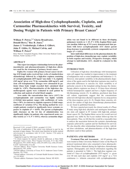 Association of High-Dose Cyclophosphamide, Cisplatin, And