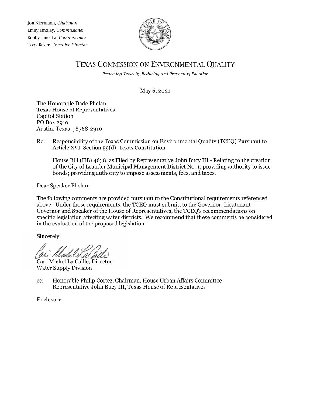 TEXAS COMMISSION on ENVIRONMENTAL QUALITY Protecting Texas by Reducing and Preventing Pollution