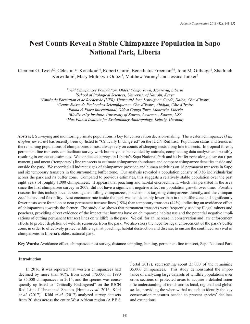 Chimpanzee Population in Sapo National Park, Liberia