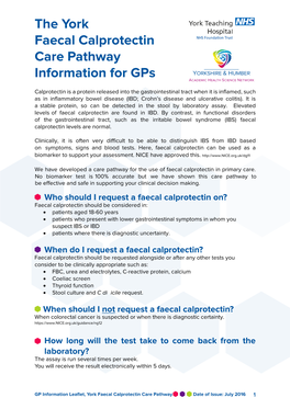 The York Faecal Calprotectin Care Pathway Information for Gps