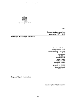 Report to Convocation November 22 , 2012 Paralegal Standing Committee