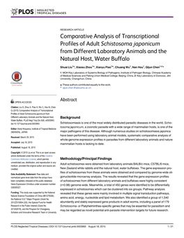 Comparative Analysis of Transcriptional Profiles of Adult Schistosoma Japonicum from Different Laboratory Animals and the Natural Host, Water Buffalo