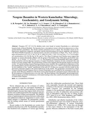 Neogene Basanites in Western Kamchatka: Mineralogy, Geochemistry, and Geodynamic Setting A