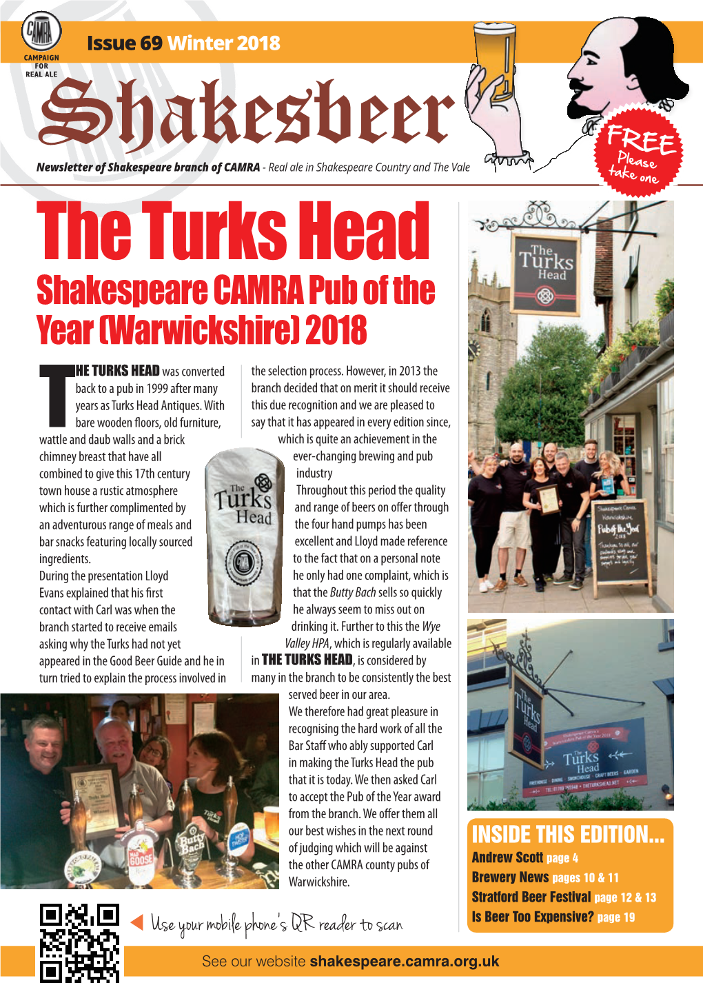 The Turks Head Shakespeare CAMRA Pub of the Year (Warwickshire) 2018 He Turks Head Was Converted the Selection Process