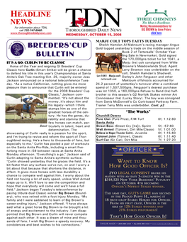 Headline News Breeders'cup Bulletin