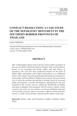 Conflict Resolution: a Case Study of the Separatist Movement in the Southern Border Provinces of Thailand