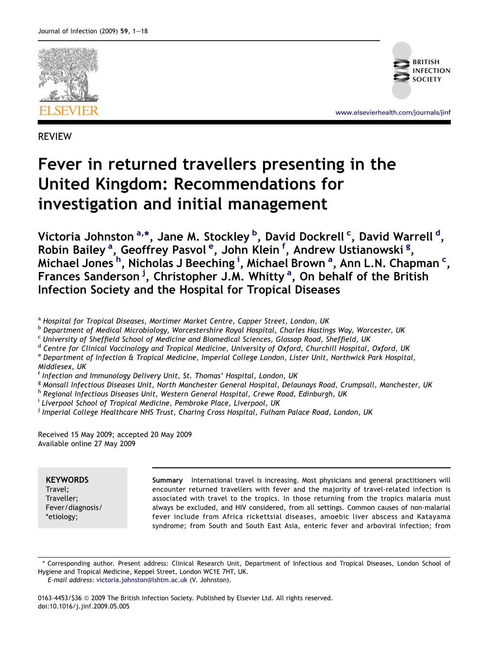 Fever in Returned Travellers Presenting in the United Kingdom: Recommendations for Investigation and Initial Management