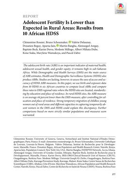 Adolescent Fertility Is Lower Than Expected in Rural Areas: Results from  African HDSS