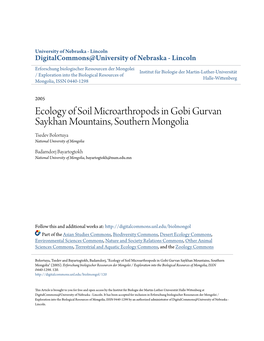 Ecology of Soil Microarthropods in Gobi Gurvan Saykhan Mountains, Southern Mongolia Tsedev Bolortuya National University of Mongolia