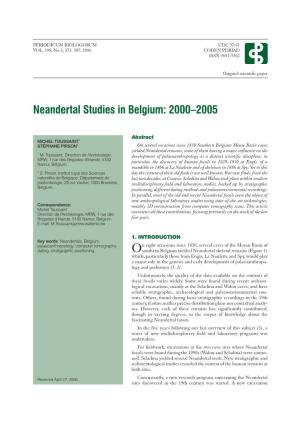 Neandertal Studies in Belgium: 2000–2005