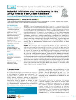 Potential Infiltration and Morphometry in the Arroyo Grande Basin, Sucre Colombia