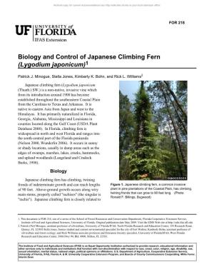 Biology and Control of Japanese Climbing Fern (Lygodium Japonicum)1