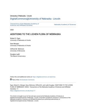 Additions to the Lichen Flora of Nebraska