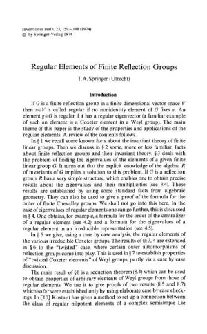 Regular Elements of Finite Reflection Groups