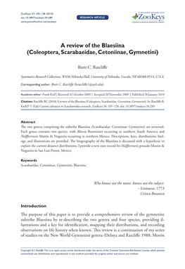 A Review of the Blaesiina (Coleoptera, Scarabaeidae, Cetoniinae, Gymnetini)