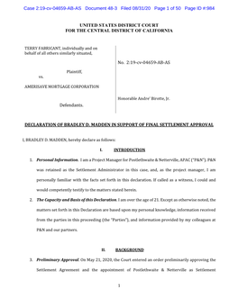 Declaration of Bradley D. Madden in Support of Plaintiff's Motion for Final
